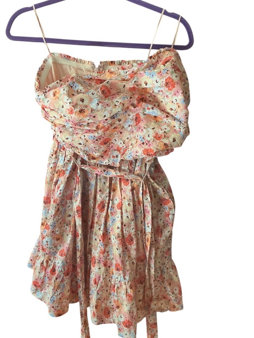 Aqua Floral Tie-Waist Casual Dress in Coral, Pink and Blue